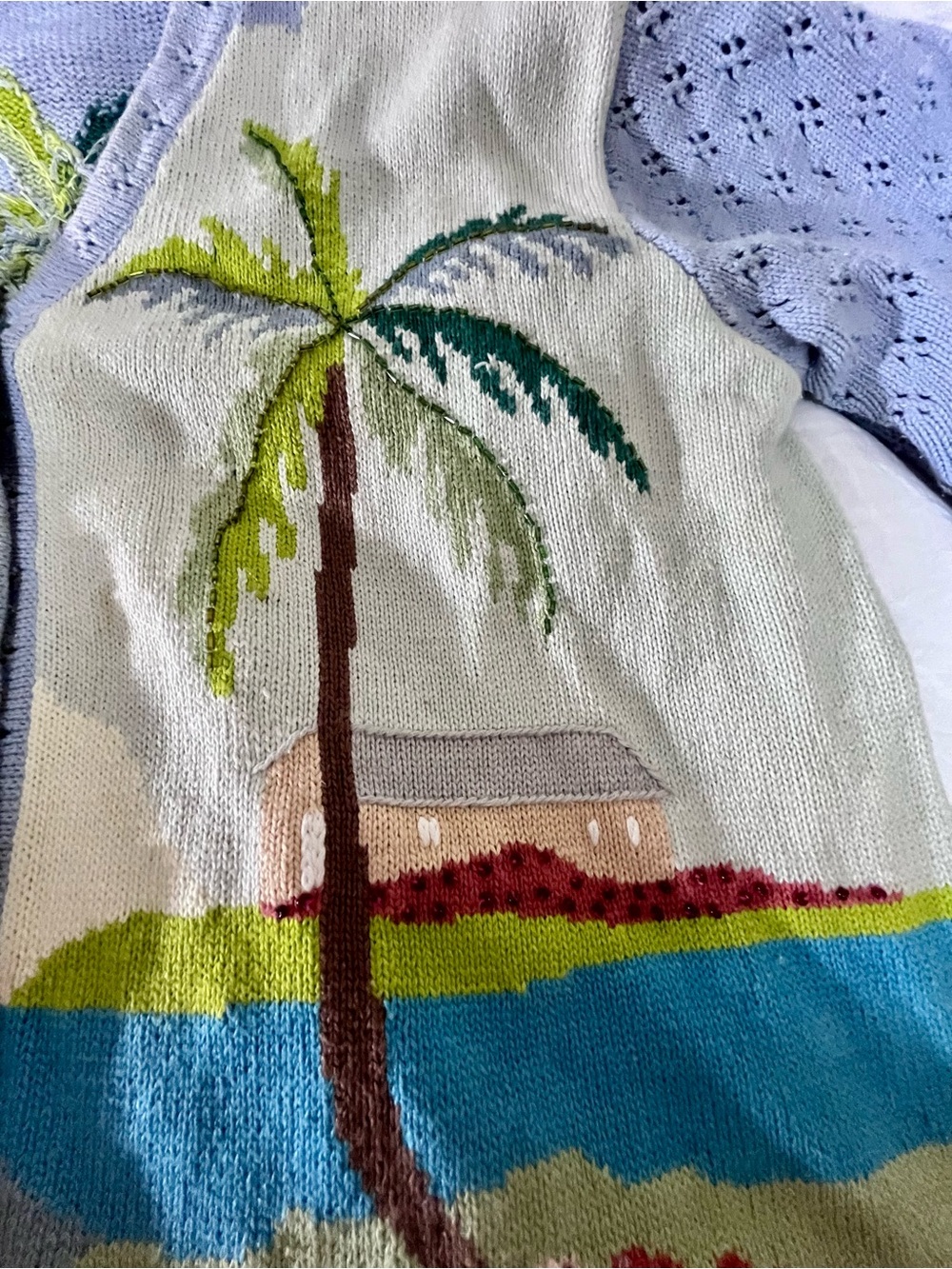 VTG/Y2K/90s Storybook Knits For HSN Beaded | SZ 1X | Rare!! Theme:Vacation Spa🌴 - Picture 7 of 16